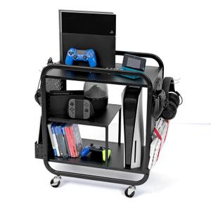 Mythinglogic Gaming Station Organizer, Metal Game Controller Holder, Video Game Console Storage Rack, Game Organizer Storage for PS5/PS4/Xbox/Switch/Game Accessories (Black, 23.62" x 12.60" x 25.98")