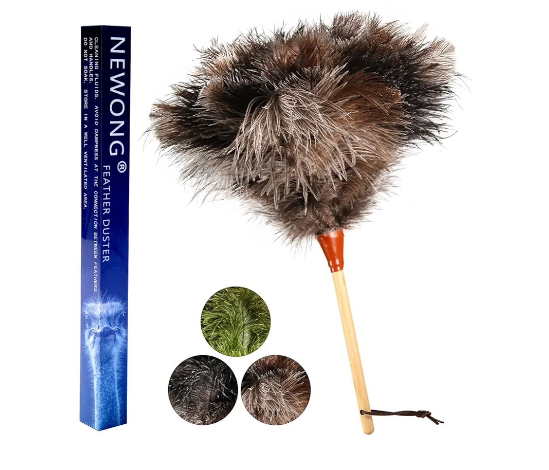 Natural Good Ostrich Feather Duster with Bamboo Handle, Electrostatic Dust Remove for Ceiling，Fans，Bookshelves, Sofa, Windows, Fit for Home, Office and Cars