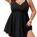 Hanna Nikole Women Plus Size One Piece Swim Dress Tummy Control Swimsuits Twist Front Bathing Suit Body Shaping Swimwear (Black, L)