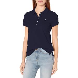 Nautica Women's 5-Button Short Sleeve Cotton Polo Shirt (Navy, Small)
