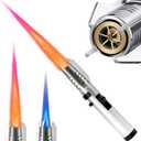 Camping Torch Lighter, Bright Fire Windproof Butane Refillable Straight Flame Lighter with Safety Lock and Adjustable Red Blue Flame for Outdoor Campfires BBQ Baking Kitchen Candles (Silver)