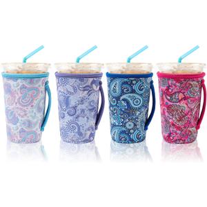 4 Pack Iced Coffee Sleeve,reusable Neoprene Cup Sleeves Suitable For Beverage Sleeves For Hot And Cold Coffee Or Ice Drink Coffee cup sleeve for Starbucks coffee cup (Paisley 20-24 OZ)