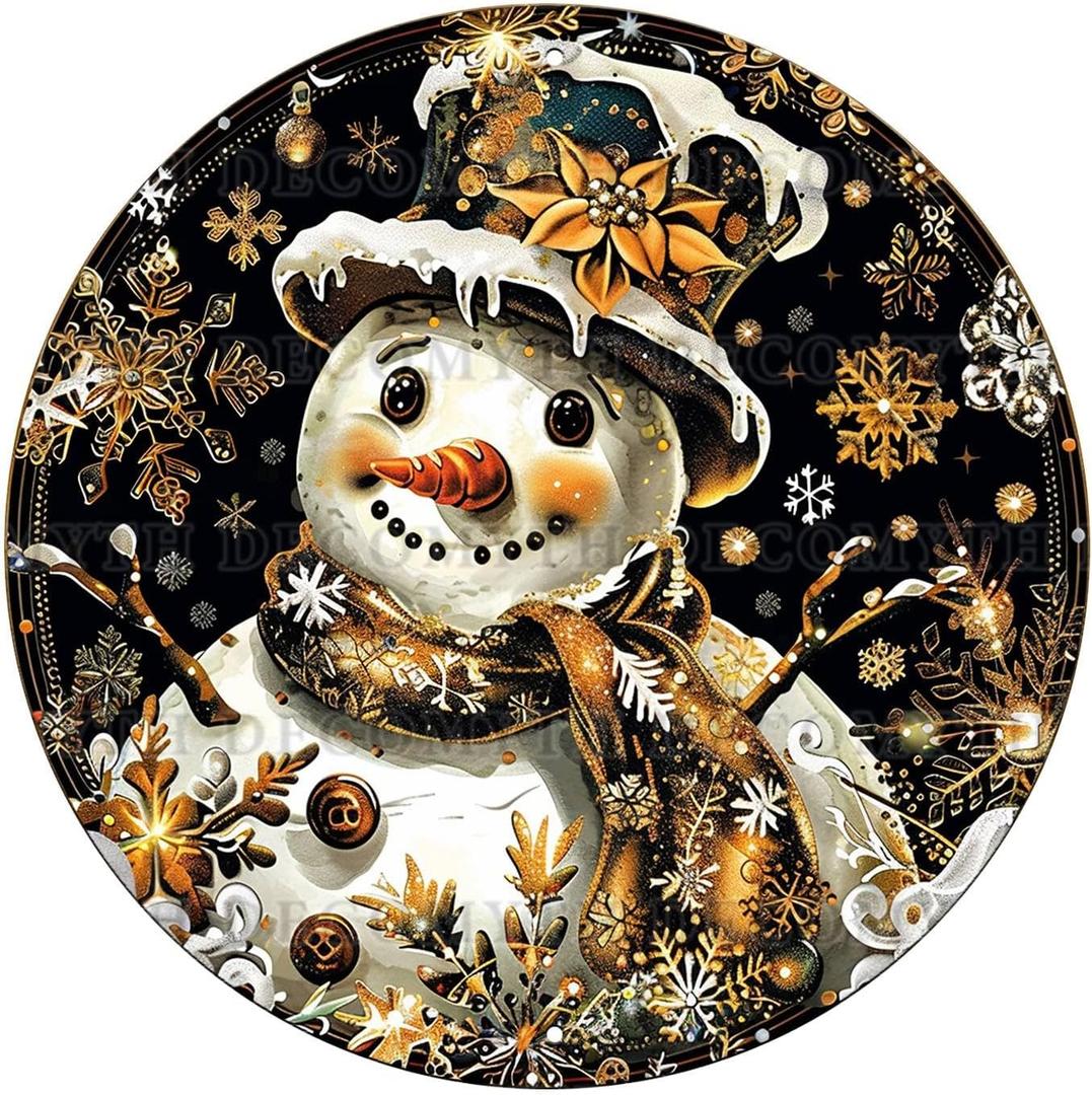 Round Metal Sign Snowman Winter Welcome Farmhouse Christmas Art Holiday Decor for Home Kitchen Bar Cafe Bedroom Office 12 * 12inch