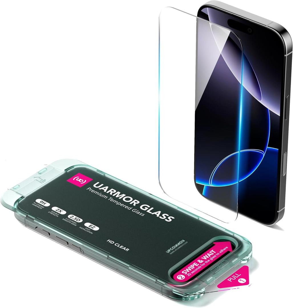 UARMOR Clear Screen Protector for iPhone 16 Pro Max [6.9 Inch] Double Strength 9H Tempered Glass with Easy Installation Kit, Anti-Scratch, Case Friendly Fit- 2Pack