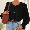 ZESICA Women's Long Sleeve Chiffon Dressy Casual Blouses Fall Button Down Ruffle Layered Boho Tops 2026 Trendy Clothes (Black, M)