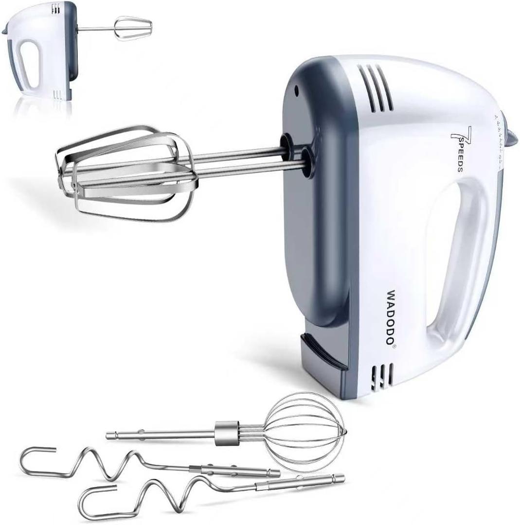 WADODO 200W Electric Hand Mixer, 7-Speeds Small Handheld Mixer with 304 Stainless Steel Beaters, Dough Hooks & Whisk Attachment, Portable Food Kitchen Mixer for Baking Cake Cookies Cream
