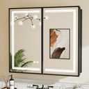 TETOTE Black Lighted Medicine Cabinet Mirror for Bathroom 36 x 30 Led Medicine Cabinet Recessed or Wall Mounted with 2 Door, Tempered Glass, 2 Outlets, 3-Color Dimming, Anti-Fog, Adjustable Shelf