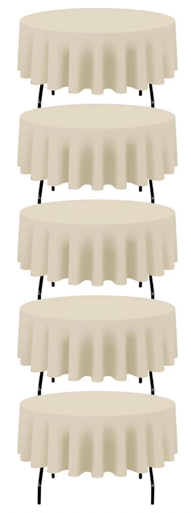 BRILLMAX 5 Pack Beige Round Tablecloths 90 Inch - Circle Bulk Linen Polyester Fabric Washable Table Cloth Cover for Wedding Reception Banquet Birthday Party Buffet Restaurant