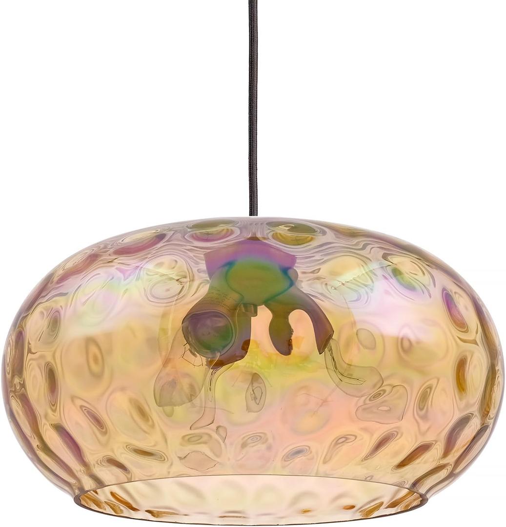 Large Glass Pendant Lighting, 14" Hammered Lampshade Hanging Lamp, 3-Light Brass Gold Chandelier for Dining Living Room Kitchen Island (Amber Glass Shade, 14 Inches)