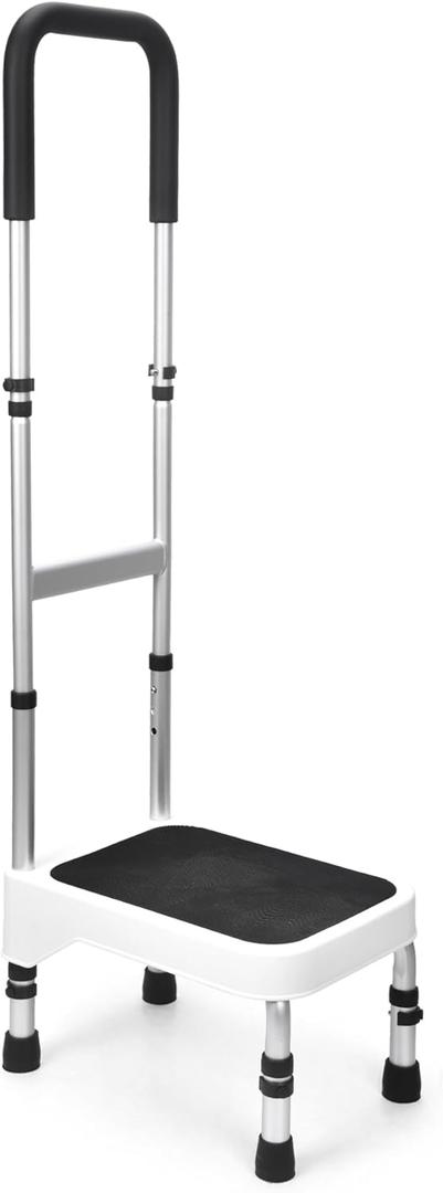 Sangohe Step Stool with Handle for Elderly, Aluminum Step Stools for Adults, Step Stool for Bed, Step Stool with Adjustable Handle and Legs, 275LBS Weight Capacity, 503A