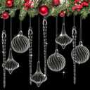 Seematn 18 Pcs Clear Christmas Glass Ornaments Ball Icicle Drop Ornaments Hanging Crystal Balls Glass Bulbs for Xmas Tree Home Indoor Party Elegant Winter Festival Crystal Decorations