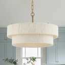 20Hand Woven Rattan Chandelier Boho Pendant Light Adjustable Coastal Pendant Light for Kitchen Island Dining Living Room, White, UL Listed