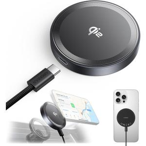 THREEKEY Qi2 MagSafe Charger, Magnetic Charger for iPhone 16/15/14/13/12 Series & Galaxy S25 Ultra, Qi2 Wireless Charger Dual-Sided Magnets, 15W Fast Charging Pad with 5FT USB-C Cable (Black)
