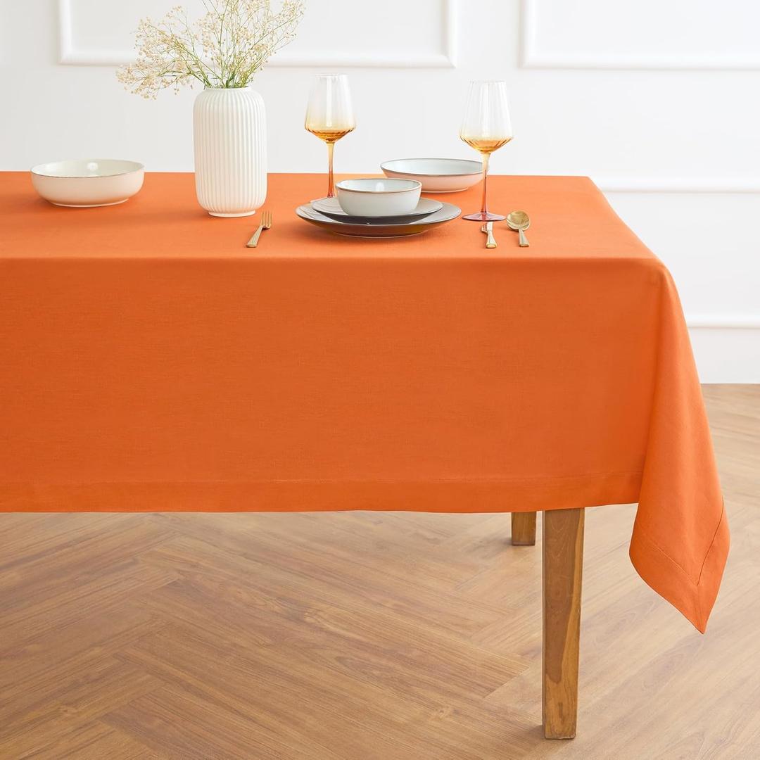 Solino Home Linen Tablecloth for Rectangle Tables 60 x 90 Inch - 100% Pure Linen Persimmon Orange Table Cloth - Fete, Machine Washable Cloth Tablecloth for Spring, Easter, Mothers Day