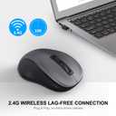 WisFox 2.4G Wireless Mouse for Laptop, Ergonomic Computer Mouse with USB Receiver and 3 Adjustable Levels, 6 Button Wireless Mice for Windows Mac PC Notebook (Grey)