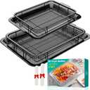 Air Fryer Basket, OPENICE 2 Set Air Fryer Pan and Crisper Tray for Oven, Non-stick Oven Air Fryer Basket for Baking and Crispy Foods - Black (Black 15.6"  11.6" & 12.8"  9.6")