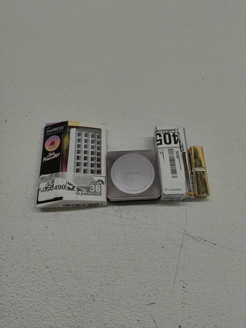 KISS imPRESS Falsies Press On Self Adhesive Eyelashes; CARSLAN 2.0 Black Magnet Soft Focus Powder; LOréal Paris Colour Riche Satin Lipstick for Moisturized Lips; PCA SKIN Hydrating Face Toner; Lip Liner Stain Peel off