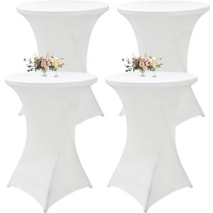 4Pack White Cocktail Table Cover 32x43 Inch Fitted Stretch Cocktail Tablecloth for Round Table Top Cover High Top TableCloths for Party Bar Pub Wedding Banquet