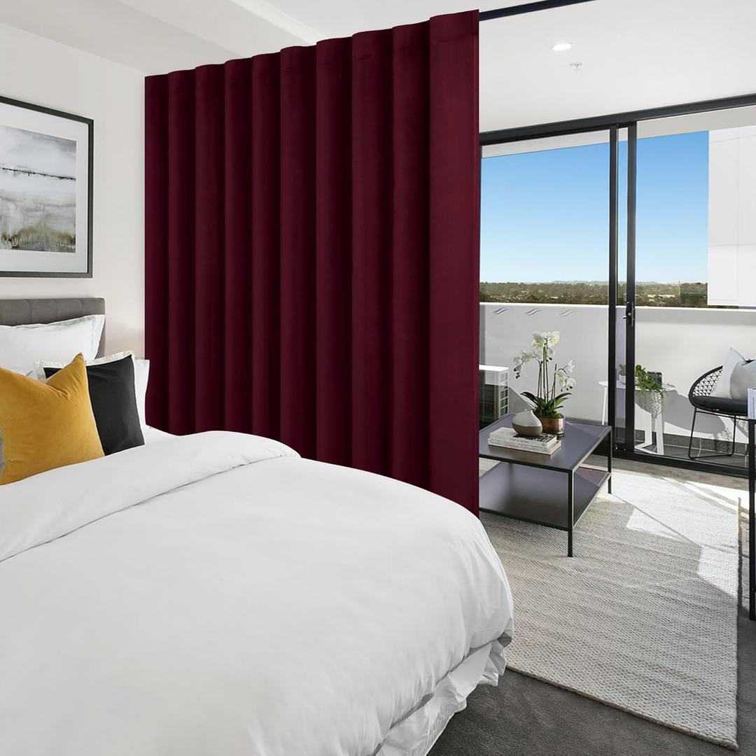 Hiasan Christmas Room Divider Curtains Blackout Patio Sliding Door Curtain Privacy Room Thermal Insulated Noise Reduction Panel with Back Tab & Rod Pocket for Glass Door (80 x 84 Inches, Burgundy)