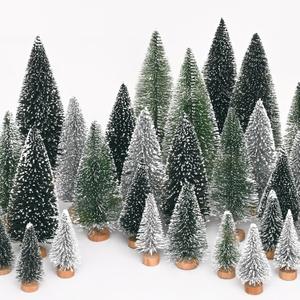 Waipfaru Christmas Decorations, Bottle Brush Christmas Trees, 21 Pcs Mini Christmas Tree Table Decor, Miniature Pine Trees for Xmas Tabletop Crafts Indoor Decor (Green & Sliver)