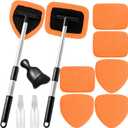 11pcs Windshield Cleaner Tool, Car Window Cleaning Wash Kit with 6 Reusable Microfiber Pads 2 Spray Bottles and Extendable Handles Auto Glass Wiper Kit, Orange