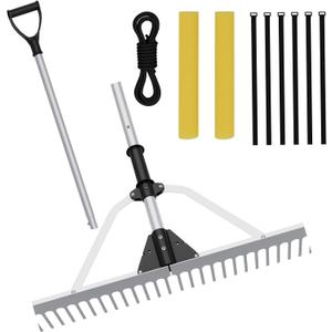 Goplus Floating Weed Lake Rake, 36" Aluminum Multifunctional Detachable Landscape Rake with Extension Handle, 20 FT Rope and Float, Weed & Algae Removal of Leaves, Floating Scum, Aquatic