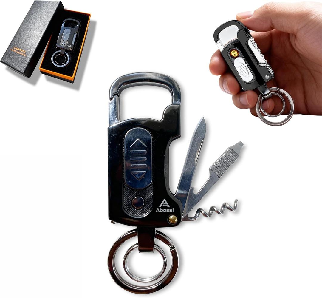 9-in-1 Multitool Keychain with windproof electric plasma coil permanent match infinity Lighter - USB Rechargeable, Knife, Screwdriver & More  Compact Multitool Gift