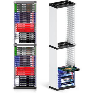 Nargos Video Game Storage Stand Tower for PS5/ PS4/ PS3/ Xbox Series S & X/Xbox one Game, Universal Game Disc Holder Vertical Blu Ray Case Organizer (White)