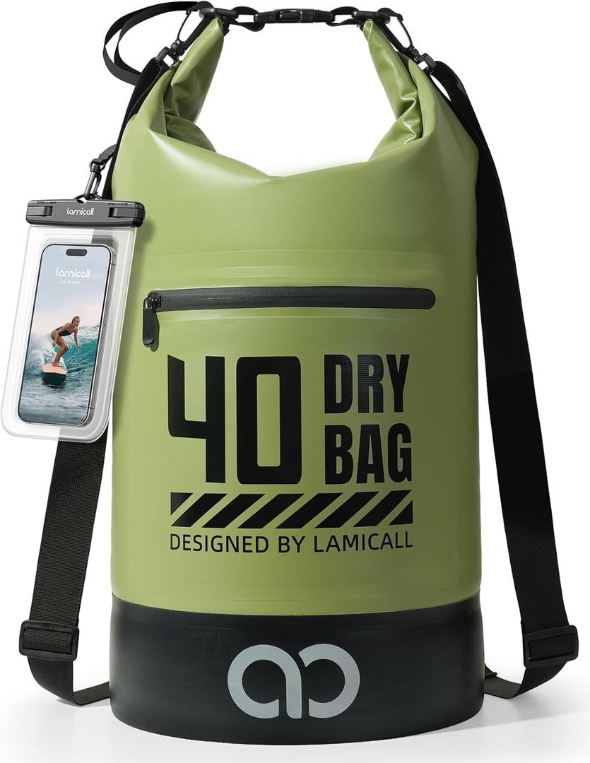 Lamicall Dry Bag Waterproof Backpack - [Durable & Floating] 40L Large Water Proof Bag with Waterproof Phone Case for Kayaking, River Rafting, Lake, Float Trip, Tubing Essentials