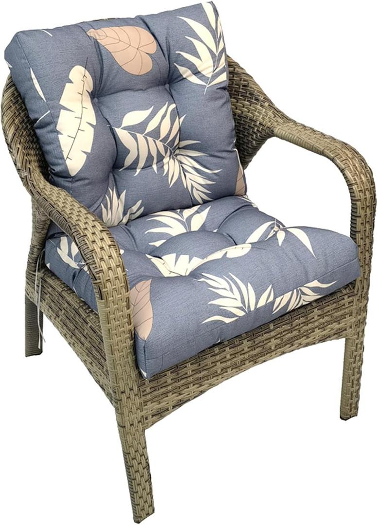 Outdoor Chair Cushions Waterproof Floral Low Back 41.7 * 20.8 * 3",Tufted Thick Patio Outdoor Wicker Chair Seat Cushion Clearance with Ties for Garden Furniture (Leaf)