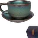 Porcelain Cappuccino Cup with Saucer, Tenmoku Glaze, Jianzhan Coffee Mug - 7 oz for Coffee Drinks, Cappuccino, Latte, Americano and Tea Giftbox