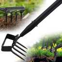Garden Hoe with Cultivator Rake, 2-in-1 Heavy Duty Action Stirrup Hoe with Sharp Blade,60" Adjustable Long Handle Loop Scuffle Hoe for Fast Weeding, Loosening Soil, Aerating and Mixing Compost