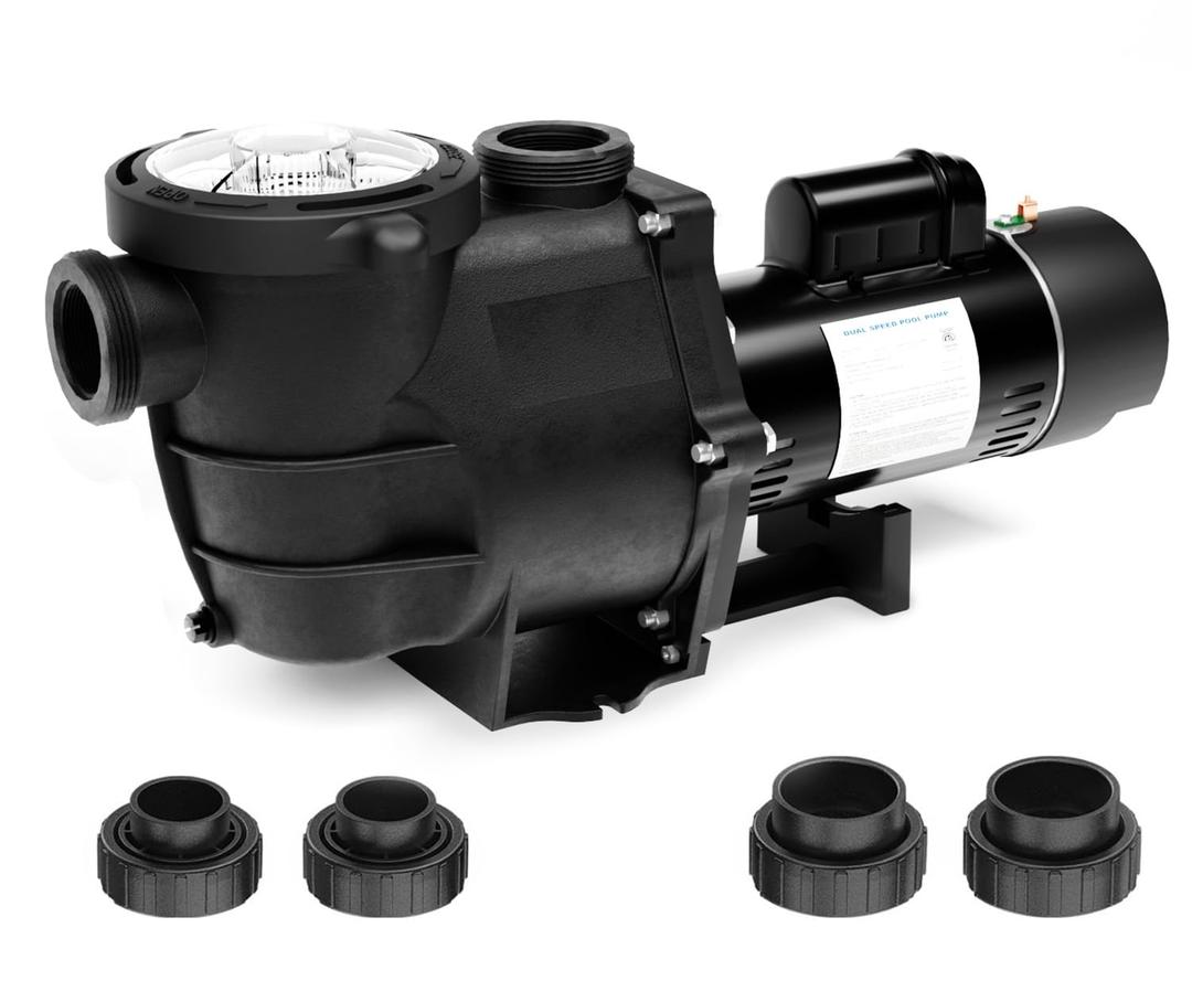 Pipopa 2HP 6540GPH Pool Pumps Above Ground and Inground, 1725RPM/3450RPM 2-Speed Swimming Pool Pumps with Basket Strainer, 1.5 Inch and 2 Inch Pipe Fittings, Low Noise, Energy Efficient