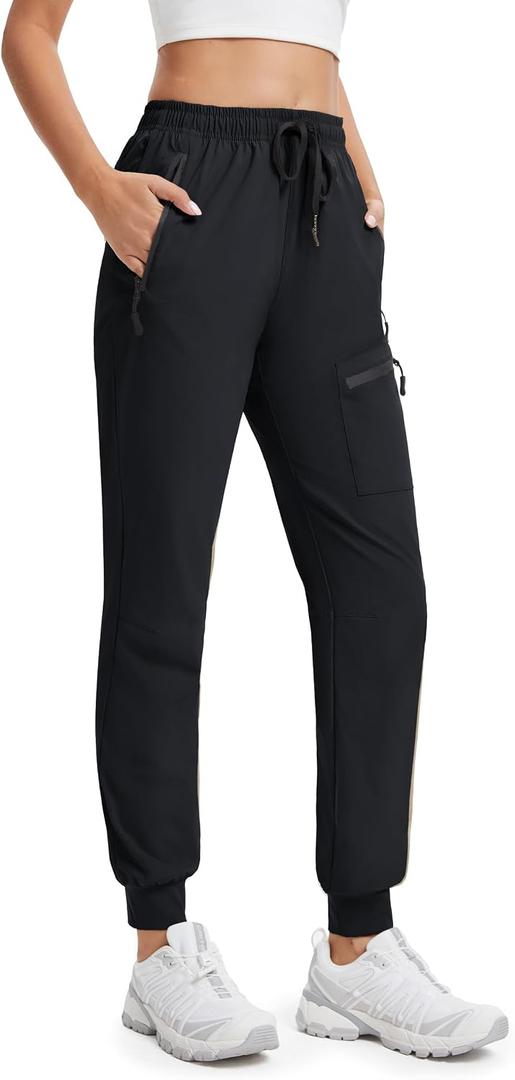 Womens Tall Hiking Pants 30/32/34 Inseam Lightweight Joggers Quick Dry 4 Pockets Travel Athletic Cargo UPF50+ (Black, XL)