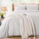 NEXHOME PRO Duvet Cover Queen Size, Light Grey 3 Pieces Boho Tufted Duvet Cover Set, Soft and Lightweight Microfiber Comforter Cover Set for All Season (Light Grey, 90 x 90)-No Comforter