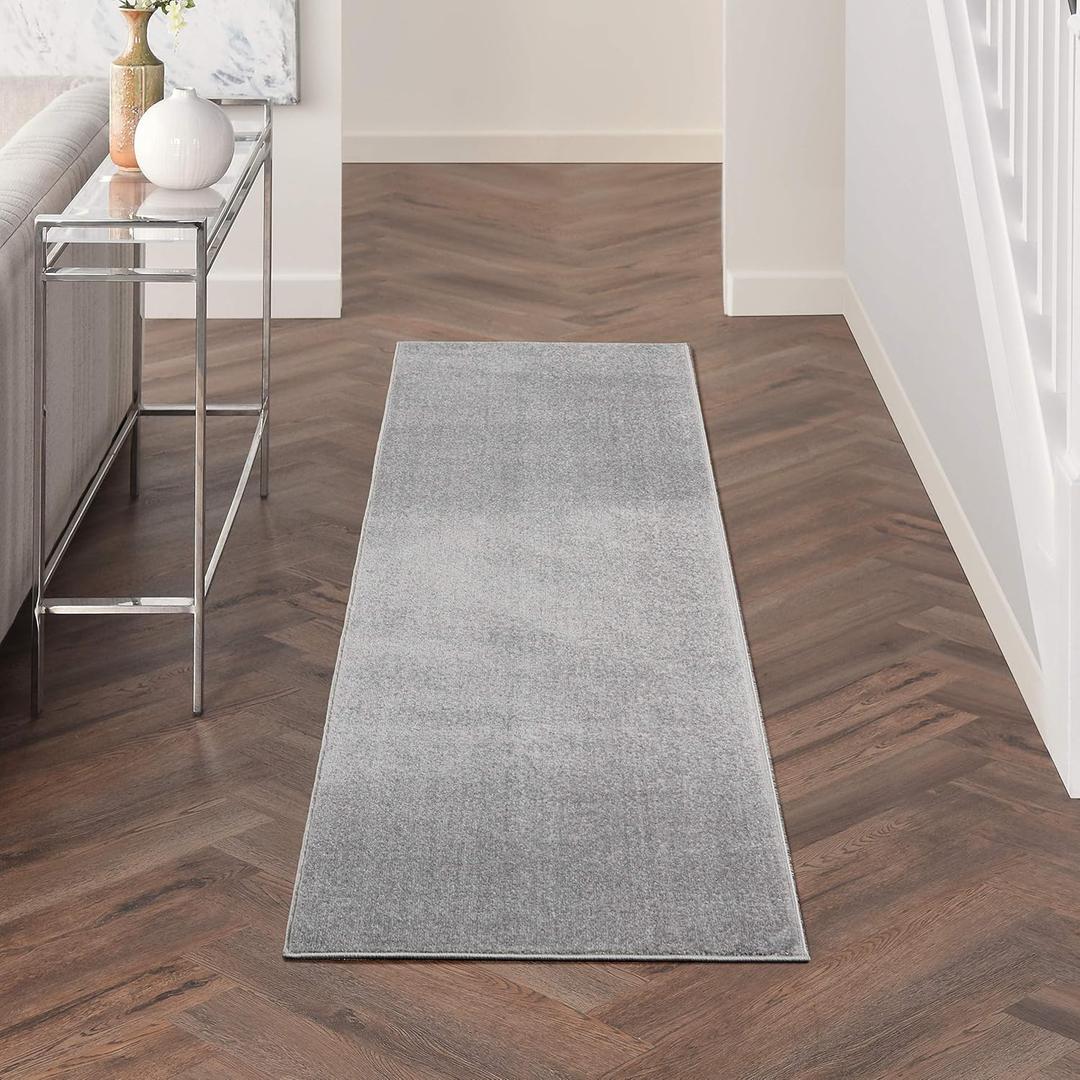 Nourison Home Nourison Essentials Silver Grey 2'2" x 10' Area Rug - Easy Clean, Non Shedding, Bed Room, Living Room, Dining Room, Kitchen (10' Runner)