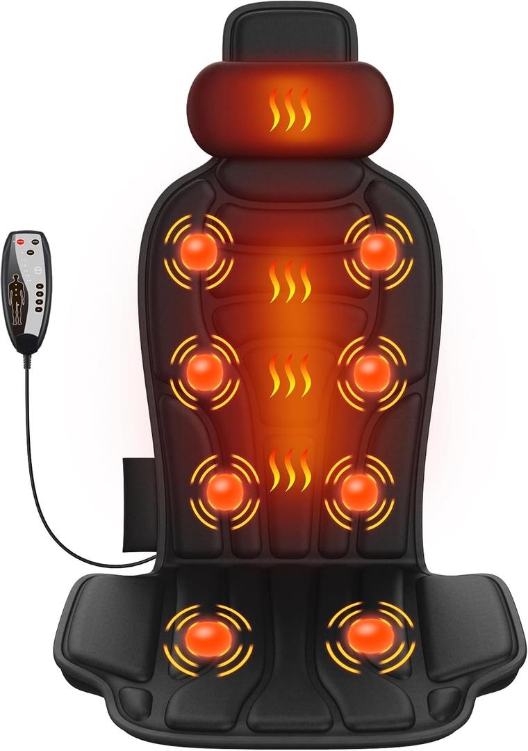 Back Massager for Chair with Heat, 8-Motor Vibration Massage Chair Pad with Heated Neck Pillow, 5 Modes and 3 Intensities for Office Chair, Sofa and Recliner