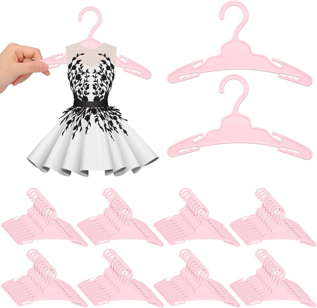 Soulchen 100 Pcs Doll Clothes Hangers for 18 Inch Dolls, Plastic Clothes Hangers with Non-Slip Clips, Space-Saving Wardrobe Accessories for Gown Dress Outfit (Pink)