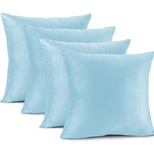 LANE LINEN Throw Pillow Inserts Pack of 4-18 x 18 Inches Blue Velvet Pillows for Sofa, Couch and Bed - Indoor Decorative Pillows