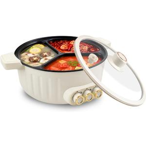 5Qt Hot Pot Electric, 3 Compartment, Separate Temperature Control Hot Pot