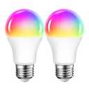 ANWIO Smart Light Bulbs 8.5W (60W Replacement) A19 E26 LED Bulb Work with Alexa, Google Assistant, Smart Life App, Tuya App, Color Changing Light Bulb, 806LM, 2.4Ghz only，No Hub Required（2-Pack）