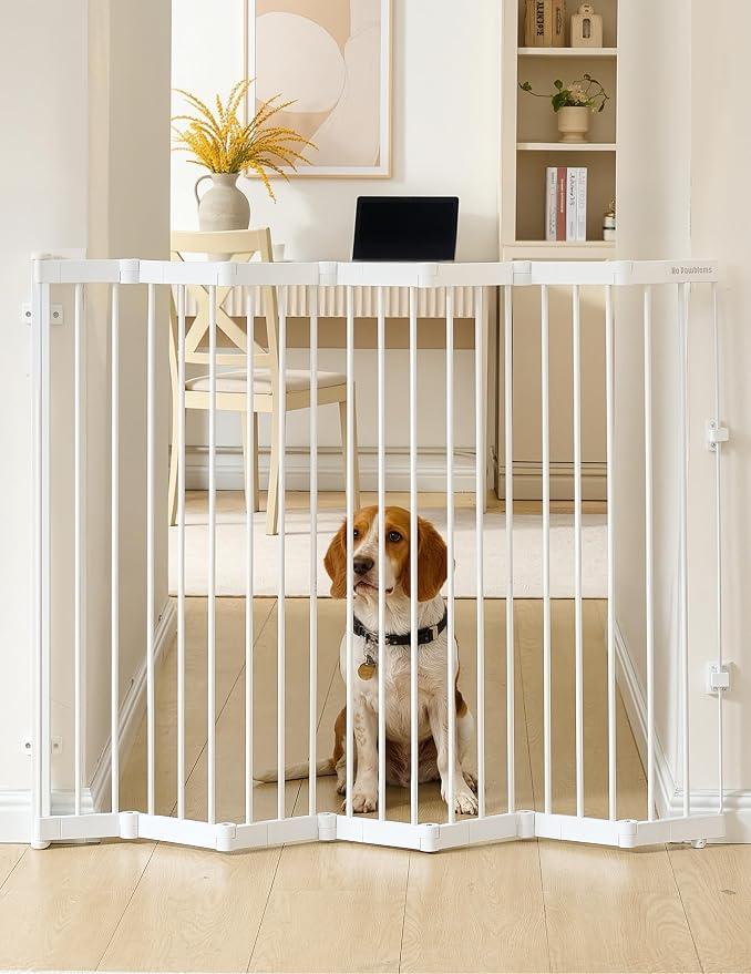 Retractable Safety Gate, Metal Adjustable Dog Gate for Doorways, Stairs & Hallways, Expands to 45" Wide, 36" Tall Gate, Auto Retract Design, No Bottom Bar, White