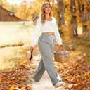 Women's Fleece Lined Sweatpants Winter Drawstring Warm Wide Leg Sweat Pants Baggy Casual Pants with Pockets (Gray, XXL)