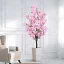 Artificial Pink Cherry Blossom Tree 5.5ft(67in) Tall Fake Silk Leaves Indoor Decor Handmade Lifelike Sakura Tree for Wedding Realistic Cherry Plant in Pot for Home Living Room,Office,Outdoor Decor