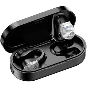 aigo Open Ear Earbuds, Wireless Bluetooth Earphone, Clip on Headphones, Over The Ear Earbuds for Fitness Running Gym Workouts, Built-in Mic, Wireless Charging, Black Headset