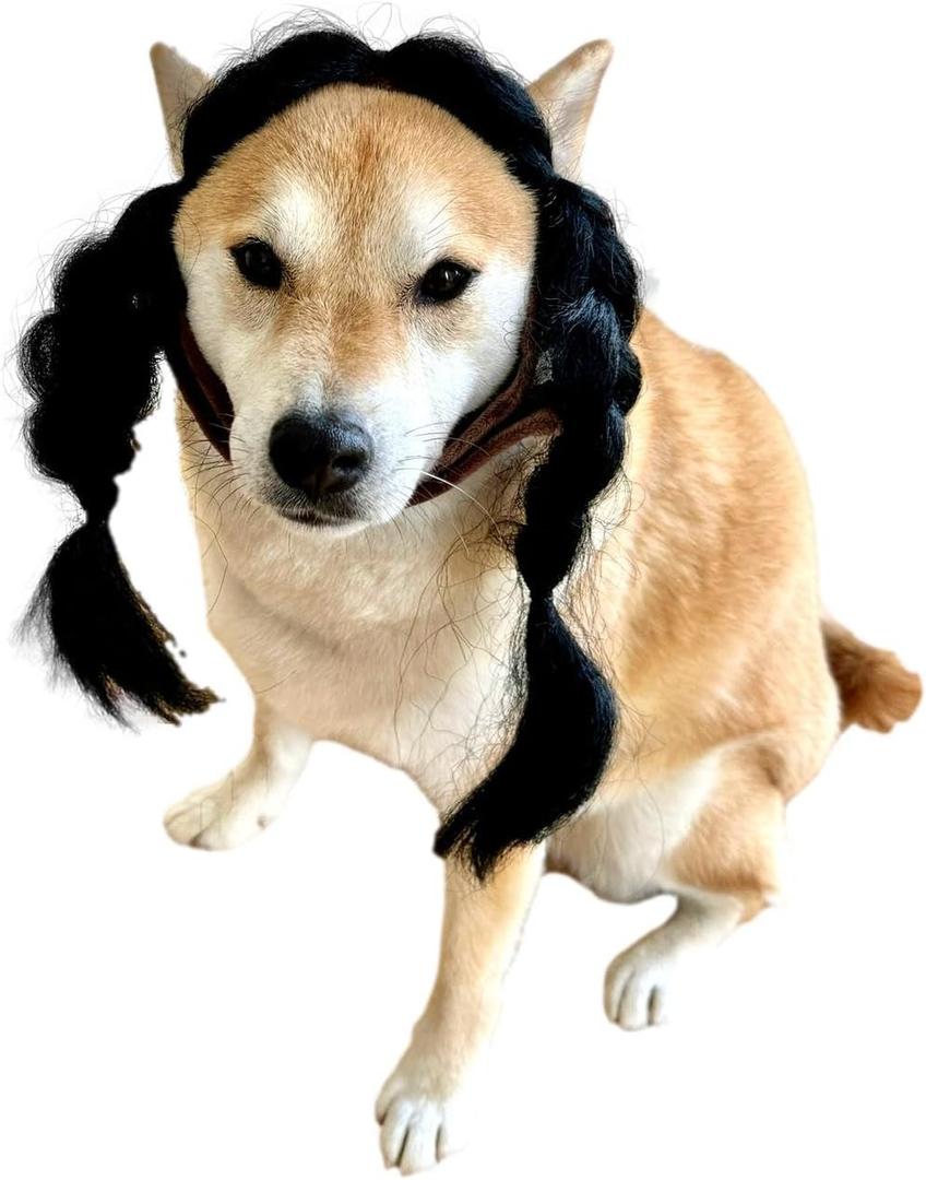 ComfyCamper Black Braided Hair Wig Headpiece Dogs Pet Gothic Girl Witch XL Cosplay Halloween Costume Christmas, M