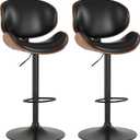 KCC Bar Stools Set of 2, Swivel Adjustable Height Barstools, PU Leather Upholstered Bar Chairs with Footrest, Bentwood Bar Stool for Kitchen, Bar, Dining Room(Black PU)