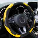 Car Steering Wheel Cover, 15 inch Microfiber Leather Carbon Fiber Soft Anti-Slip Breathable, Universal Size Elastic Car Accessory for Most Cars (Yellow)