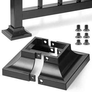 2pcs Post 2" Aluminum Deck Post Base Cover, Post Skirt, Handrail, Stair, Porch, Deck Railing Base Brackets Covers (Black)