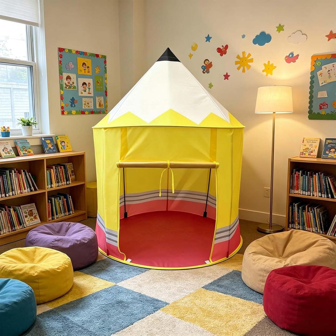 Pencil Shaped Kids Tent,Kids Canopy Tent for Reading Corner Cute Play Tent Kids Camping Tent Pop Up Tent Indoor & Outdoor Playhouse School Classroom Decor for Birthday Gift Yard, 100 x 100 x 135 cm